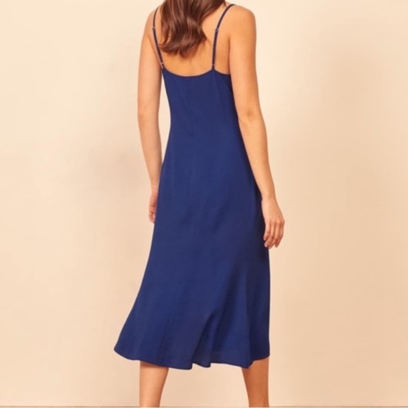 Reformation Crimini Royal Blue Front Slit Midi Slip Dress Size 2 - Picture 2 of 6